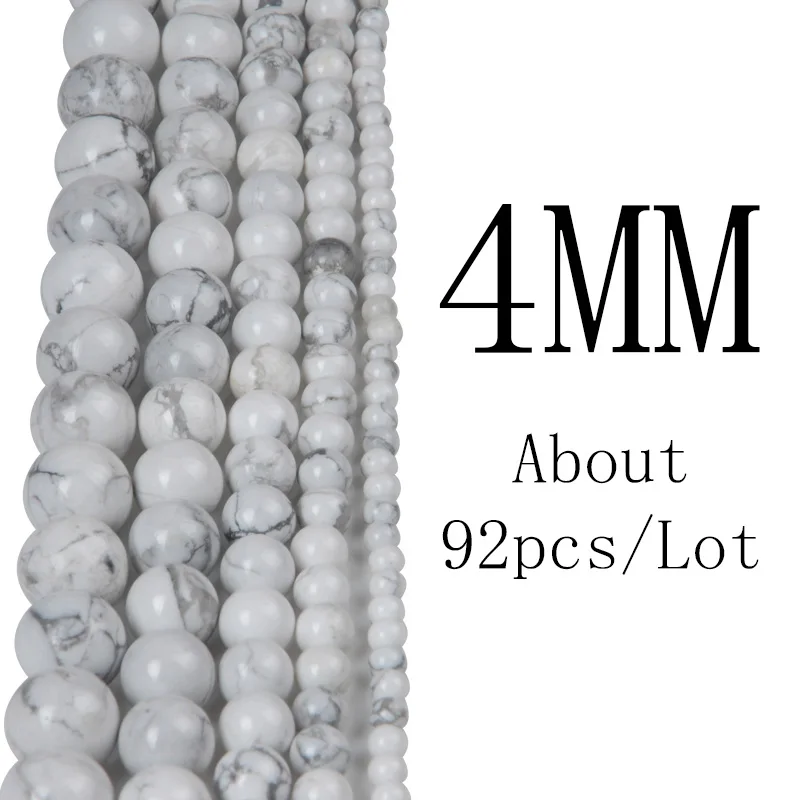 Wholesale 4 6 8 10 12mm Natural White Howlite and Green Turquoise Stone Beads For Bracelet Necklace DIY Jewelry Making