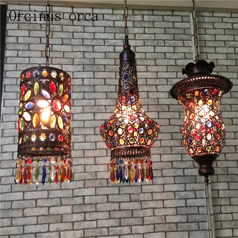 

Southeast Asia Thai style color crystal chandelier Mediterranean Bohemia restaurant lights Postage free