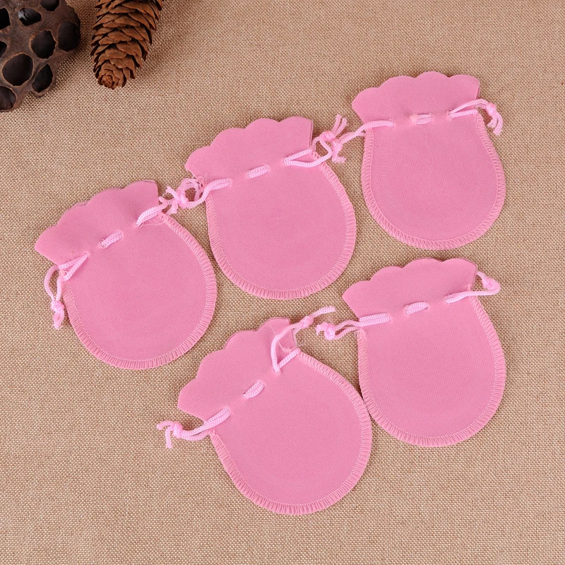 Custom Logo 50pcs/Lot 9x12cm Pink  Gourd-type Velvet Jewelry Pouch Drawstring Packaging Bags