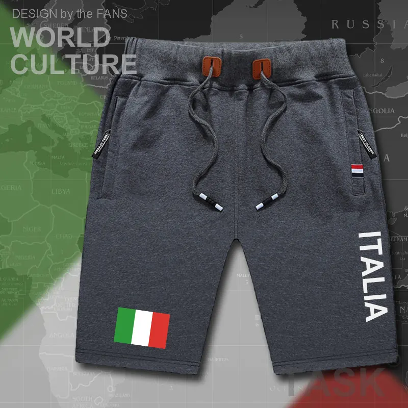 Pantalones cortos italianos para hombre, shorts de playa con bandera, entrenamiento, bolsillo con cremallera, sudor, culturismo, tops de campo ITA,