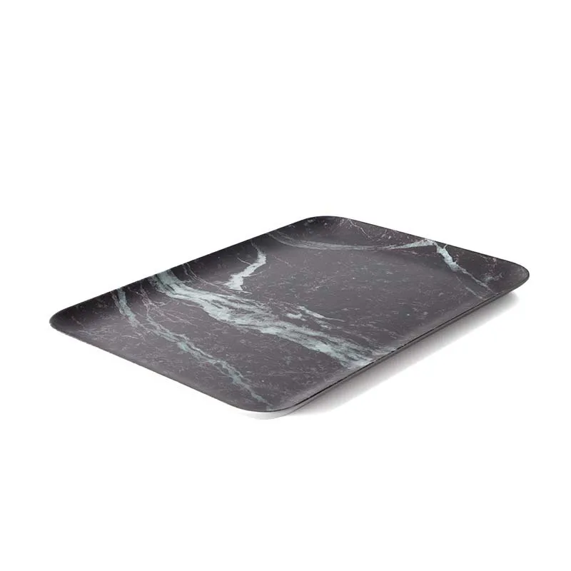 JINSERTA Marbled Storage Tray Melamine Dessert Fruit Cake Plate Retro Breakfast Bread Tableware Restaurant Hotel Serving Tray