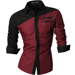 Jeansian-camisas de vestir informales para hombre, camisa de manga larga con estilo, a la moda, K015 WineRed