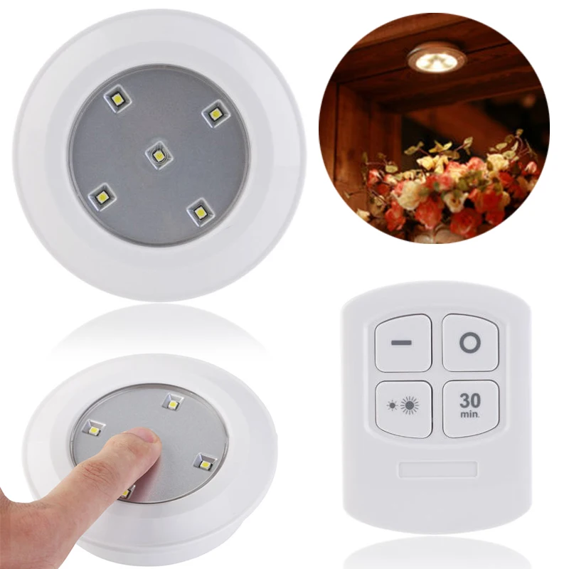 Lampu Dinding Remote Control 5LED Nirkabel Putih Lampu Keping Lemari Kamar