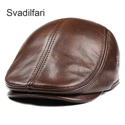 Men's outdoor leather hat winter Berets male warm Ear protection cap 100% genuine leather dad hat wholesale Leisure bone