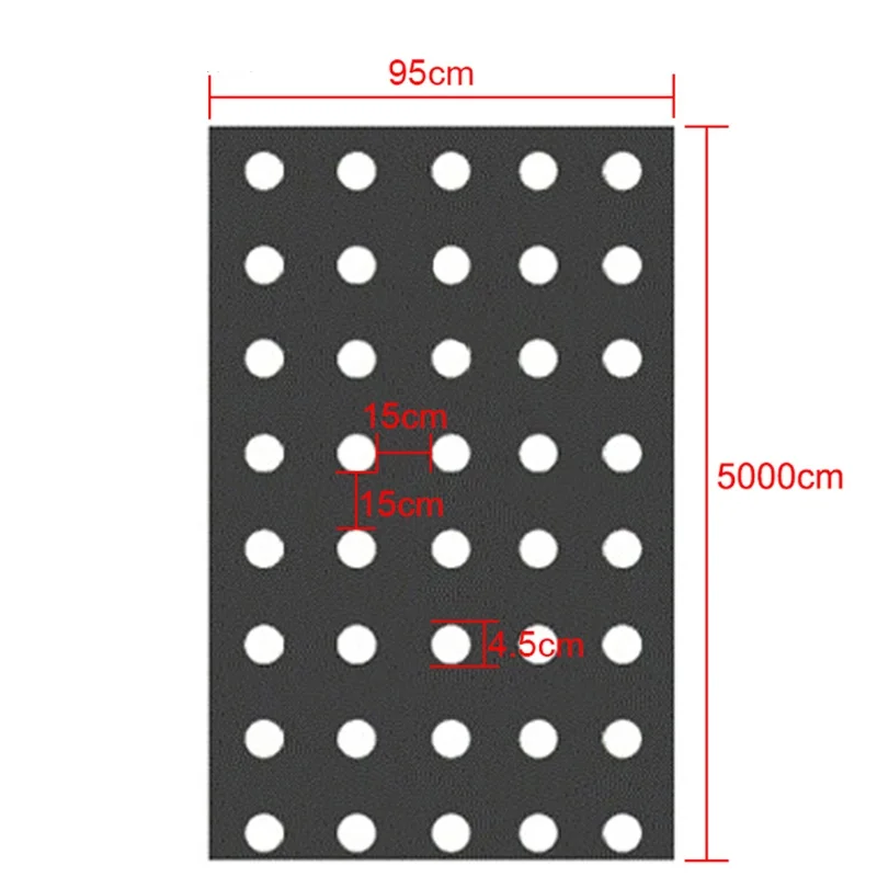 5M~50M 5Holes 95cm Width 0.02mm Black PE Film Garden Vegetable Membrane Agricultural Seeding Plastic Perforated Plants Mulching