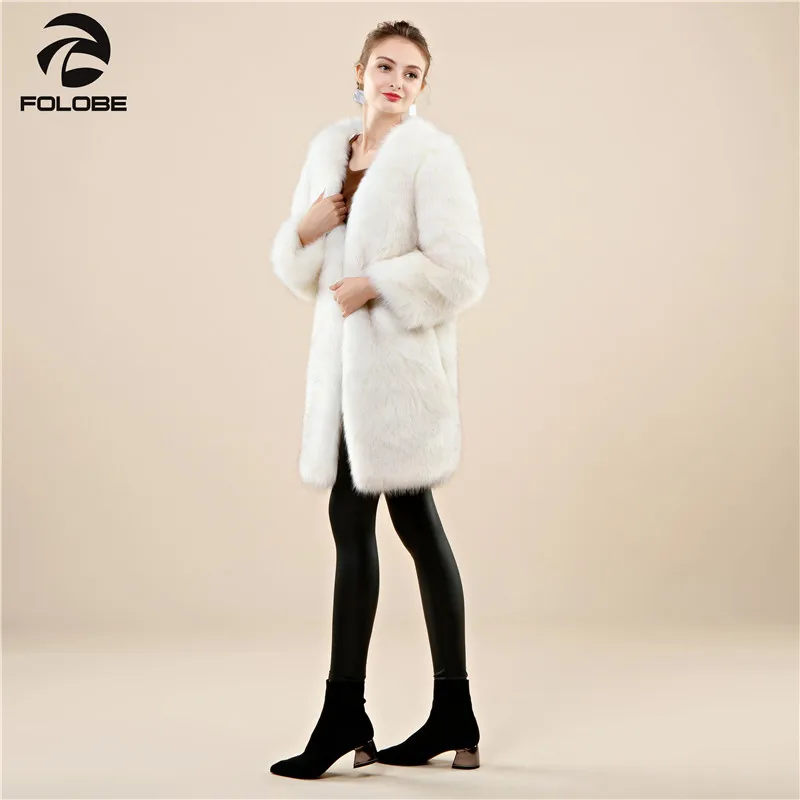 FOLOBE Women Winter Faux Fur Coat Natural Real Thicken Warm Female Artificial Fur Coats Jackets Solid Color Coat Women Clothing