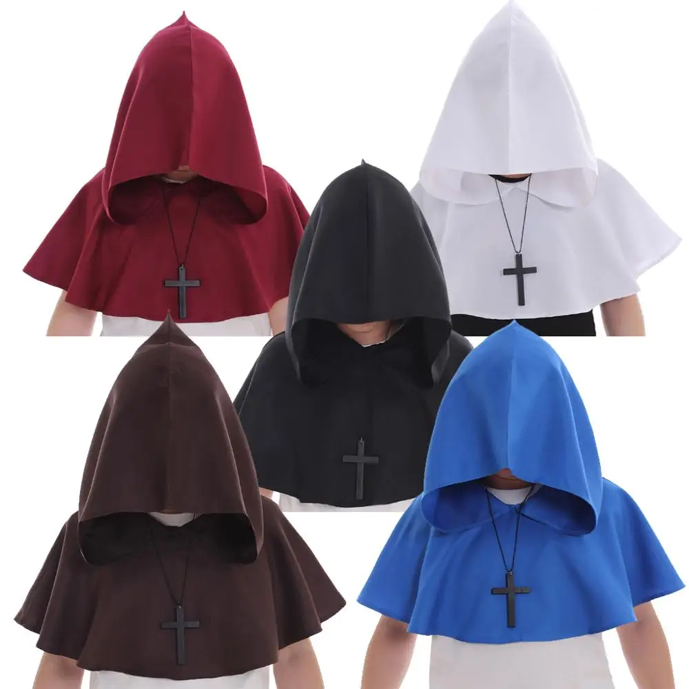 

Cosplaydiy Medieval Cloak Renaissance Victorian Knights Wizard Hood Costume Monk Hooded Robes Cape With Cross Necklace L320