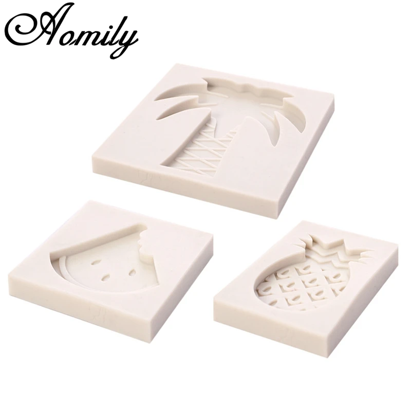 Aomily Coconut Pineapple Watermelon Shaped 3D Silicon Chocolate Jelly Candy Cake Bakeware Mold DIY Pastry Ice Block Soap Mould