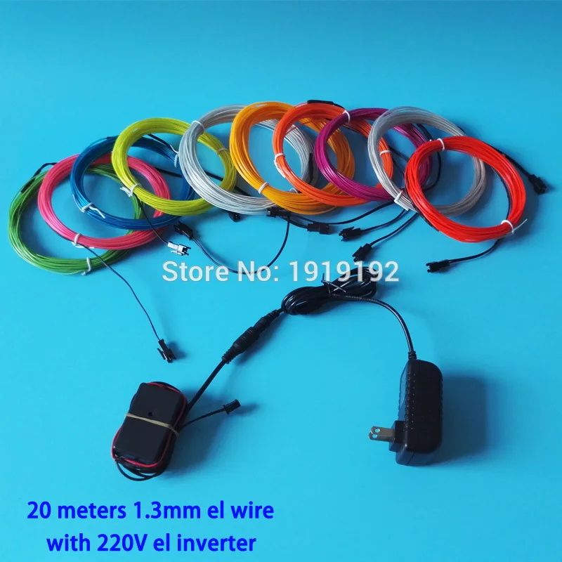 

LED Flexible Neon Rope Light, EL Wire, 220V Inverter, Home and Party Decoration, 10 Colors Choice, 1.3mm, 20m