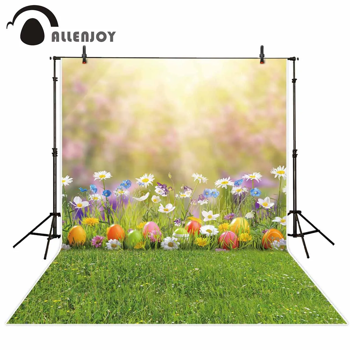 Allenjoy photography background Easter spring flower egg green grass bokeh sunlight backdrop photo studio photophone photocall