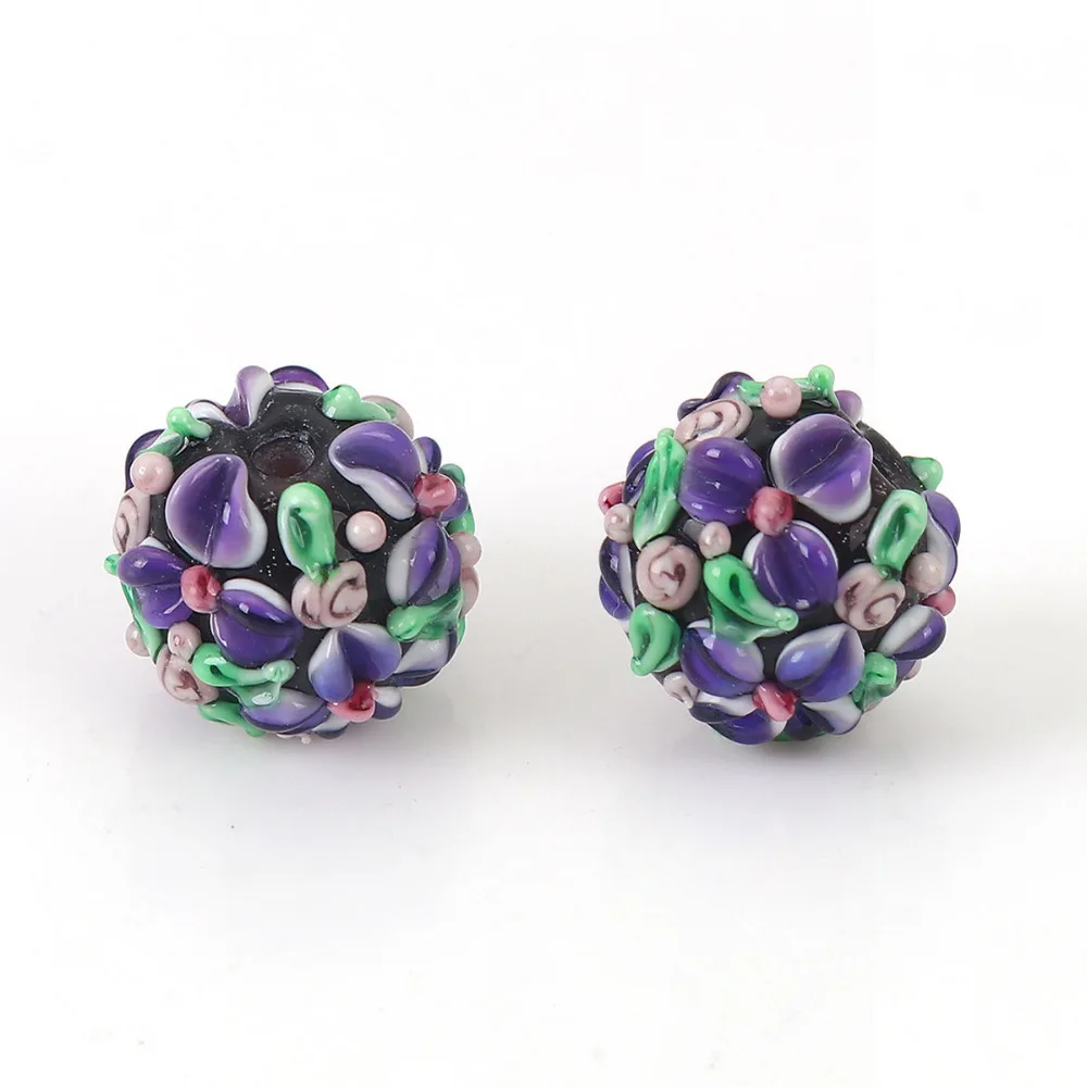 DoreenBeads Lampwork Glass Encased Floral Beads Round Flower Leaves About 13mm( 4/8") x 13mm( 4/8"), Hole: Approx 2.5mm, 1 Piece