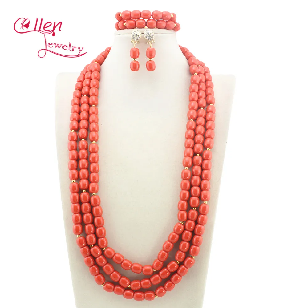 

Trendy!!2019 Latest African Wedding Coral Beads Jewelry Set Nigerian Costume Jewelry Set earrings Free Shipping E1133