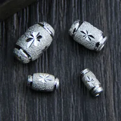 1pc 100% 925 Sterling Silver Matte Craft Flower Loose Spacer Beads Fancy Silver Barrel Charm Beads DIY Fine Jewelry Making