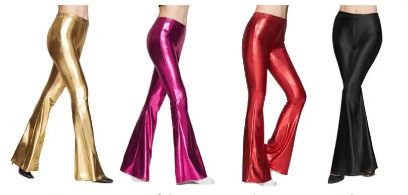 Women High Street Bell Bottoms Pants Shinny pants fashion Wide Leg Pants