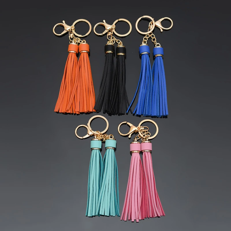 High Grade Key Chain Classical double Tassel car key ring Good quality Solid Color Bag pendants female fashion Keychain K1788