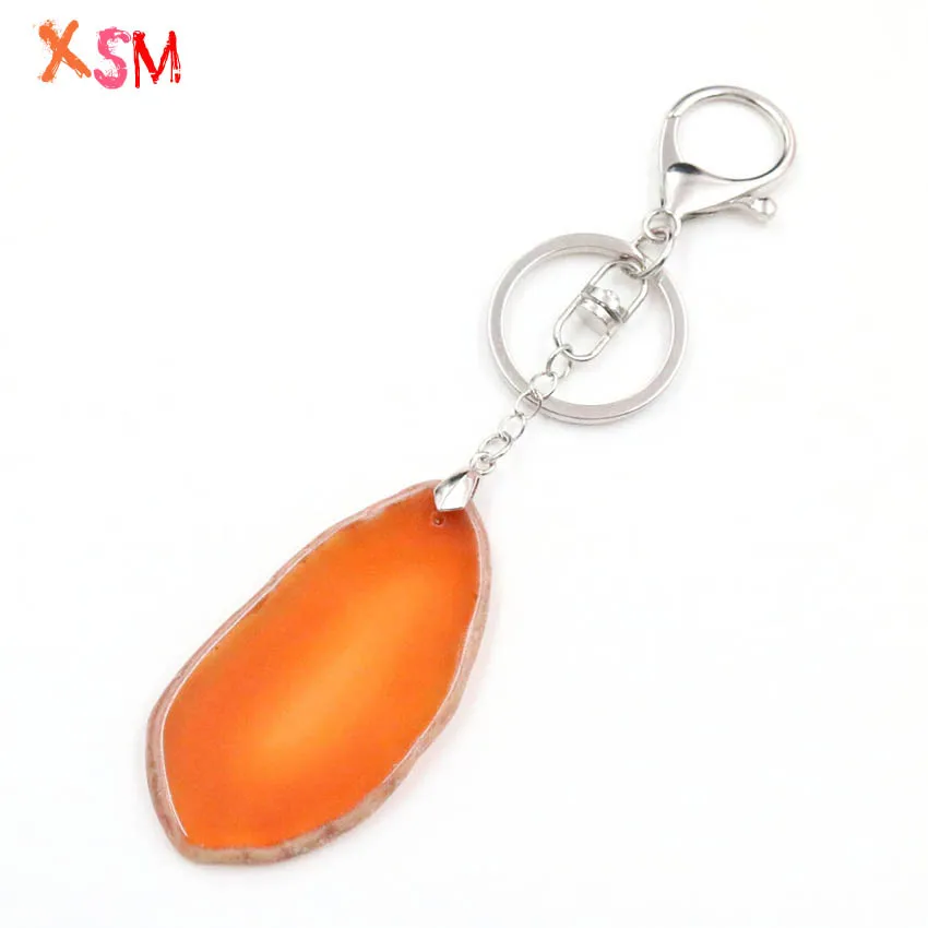 xinshangmie 1 Pcs Polished Natural Irregular Agates Slices Pendant Classic Lobster Clasp Fashion Geode Keychain Car Bag Keyring