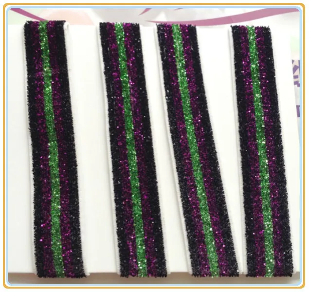 (Price Negotiated) 5/8 Inch Halloween Striped Stretch Metallic Velvet Ribbon