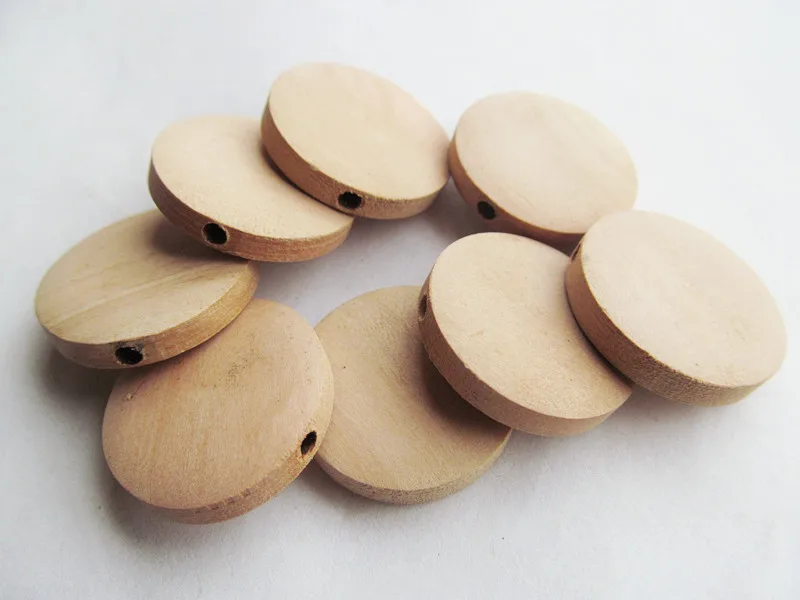 100pcs 25mm Unfinished Thick Flat Circle Round Discs Natural Wood Spacer Beads Pendant Charm Findings,Hole through,DIY Accessory