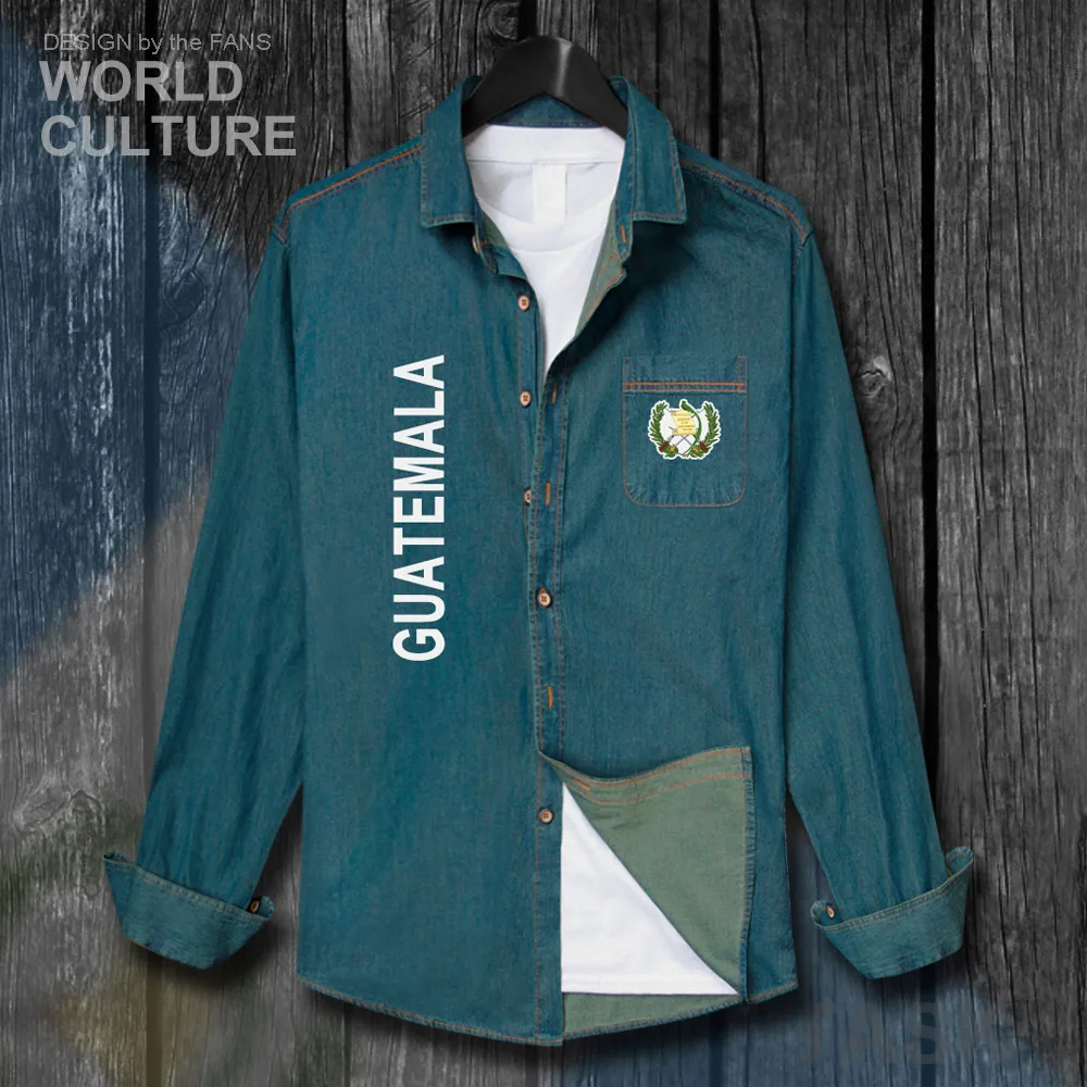 Republic of Guatemala Guatemalan GTM GT Men Flag Clothes Autumn Long Sleeve Cowboy Coat Turn-down Fashion Collar Jeans Shirt 20