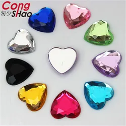 Cong Shao 50pcs 14mm Acrylic Heart Rhinestone Applique Stones And Crystals Gems Flat Back DIY Jewelry Accessories ZZ700