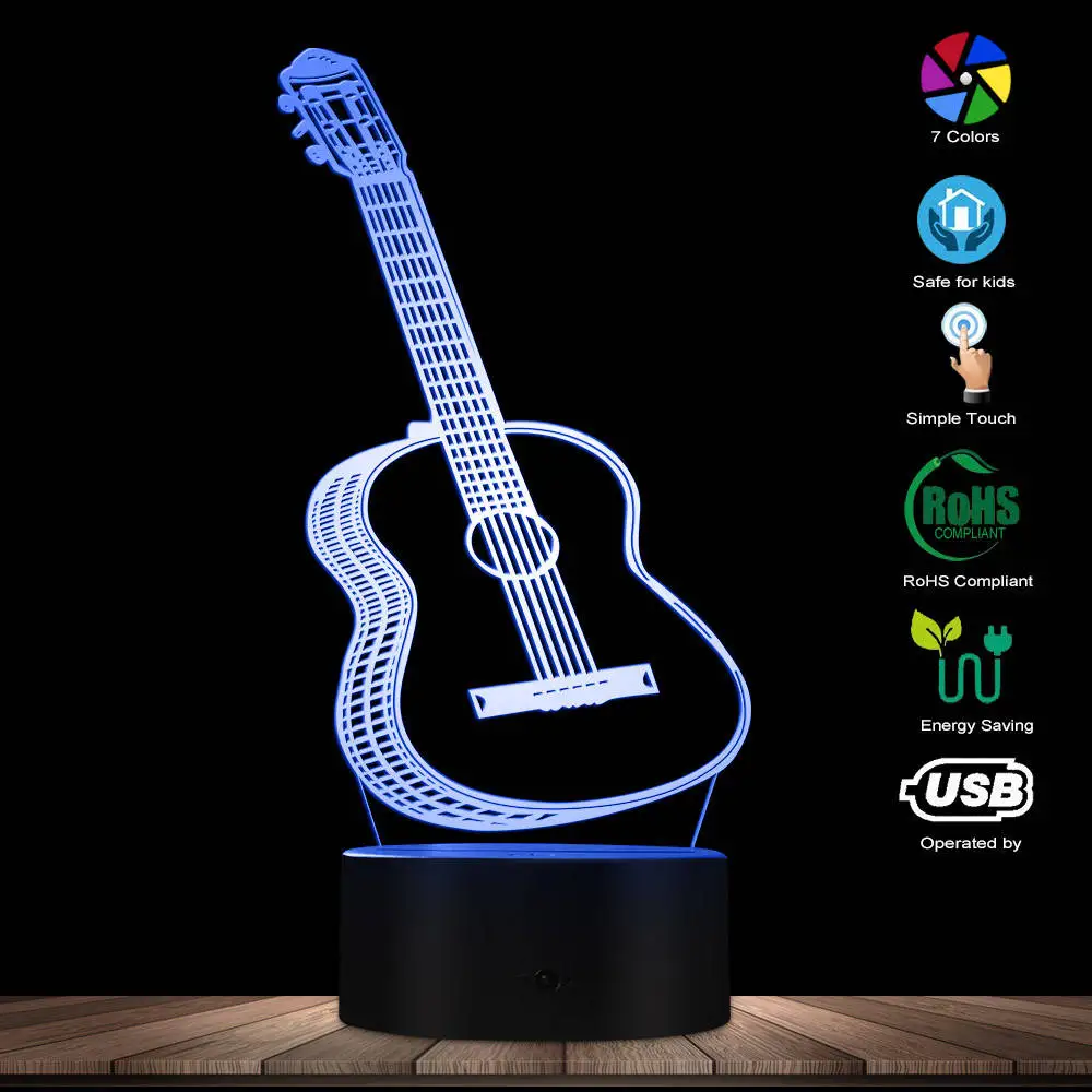 Guitar LED Night Light Kids Lamp Lighting Room Decoration Music Instrument 3D Visual Illusion Night Light Gift For Guitar Lovers