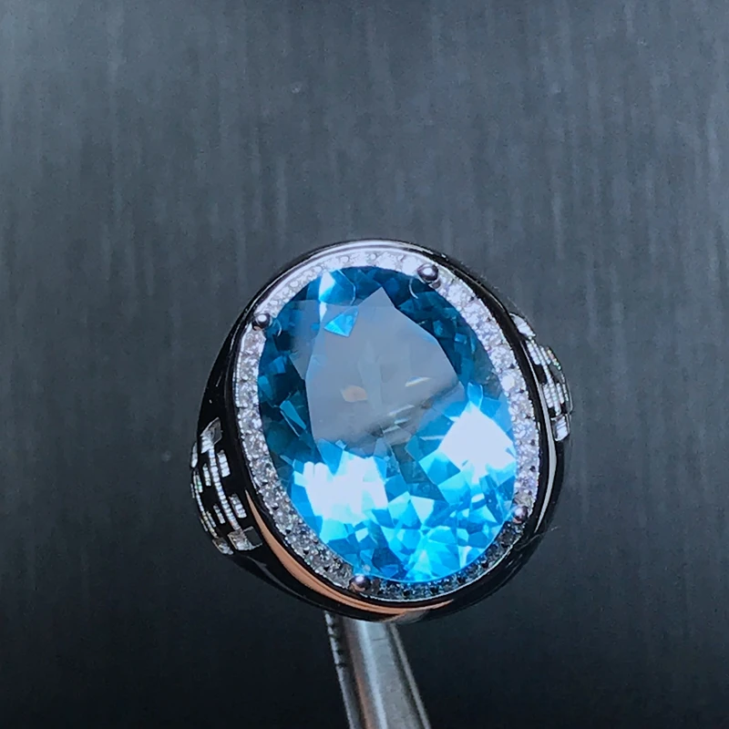 

Natural topaz men's ring, 925 silver, exquisite craftsmanship, large grain gems, beautiful colors