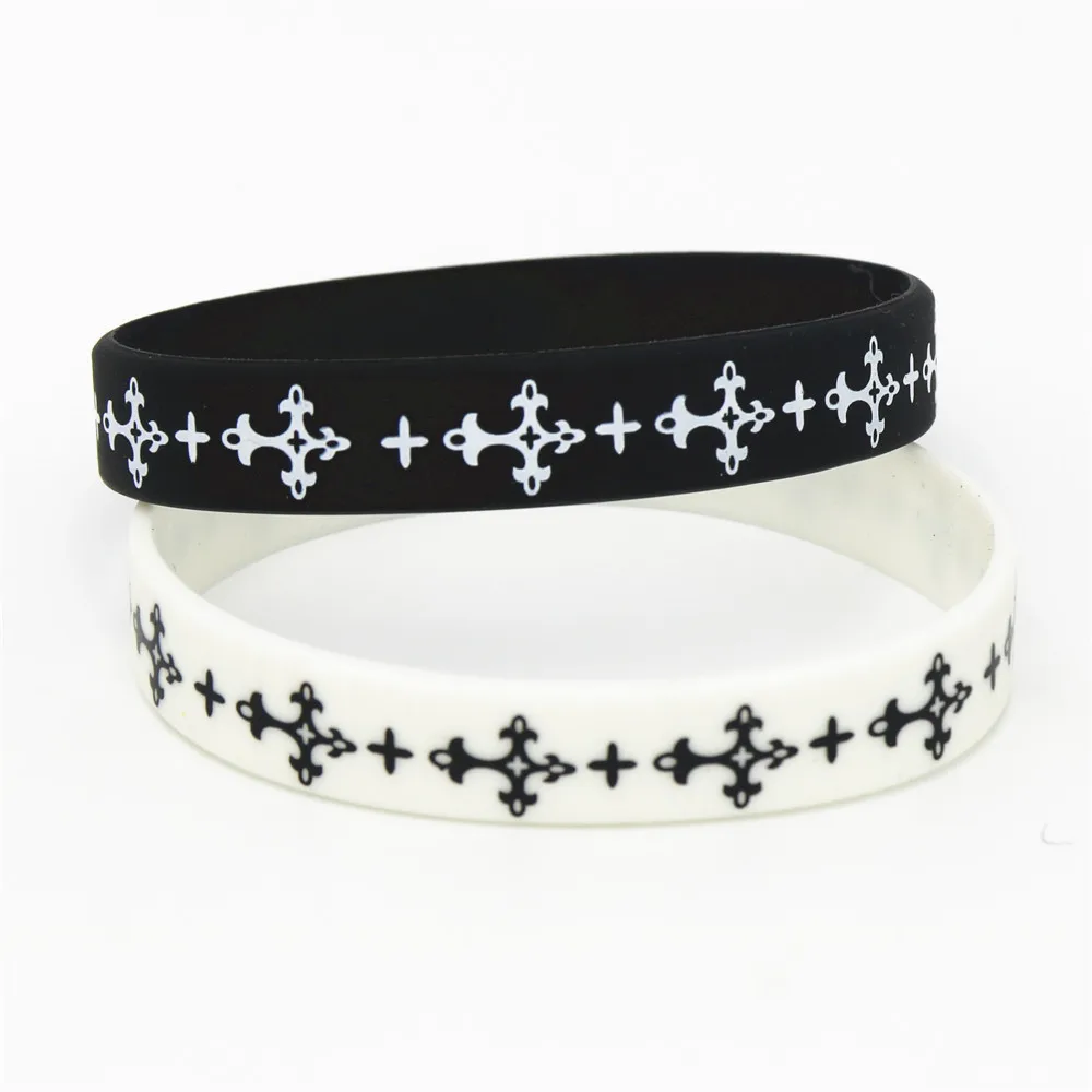 1PC Jewelry Casual Cross Silicone Wristband Black White Sports Rubber Bracelets&Bangles Simple Religious Charm Gifts SH127