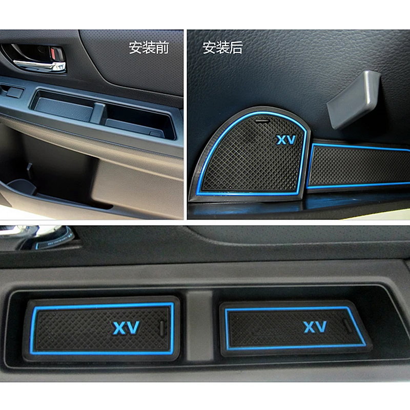 For Subaru XV 2012 2013 2014 Car Interior Styling Luminated Anti-slip Cup Sticker Gate Slot Pad Door Groove Mat 14 pcs