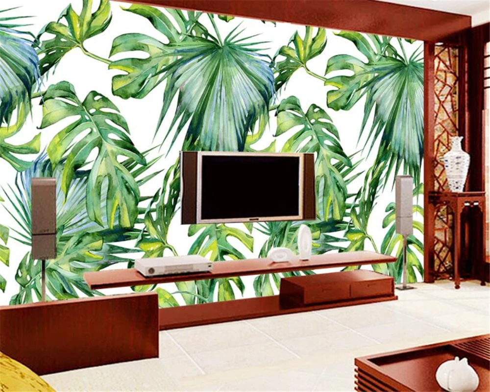 Custom size wallpaper mural beautiful dream fresh green banana leaf banana leaf oil painting background wall 3d wallpaper