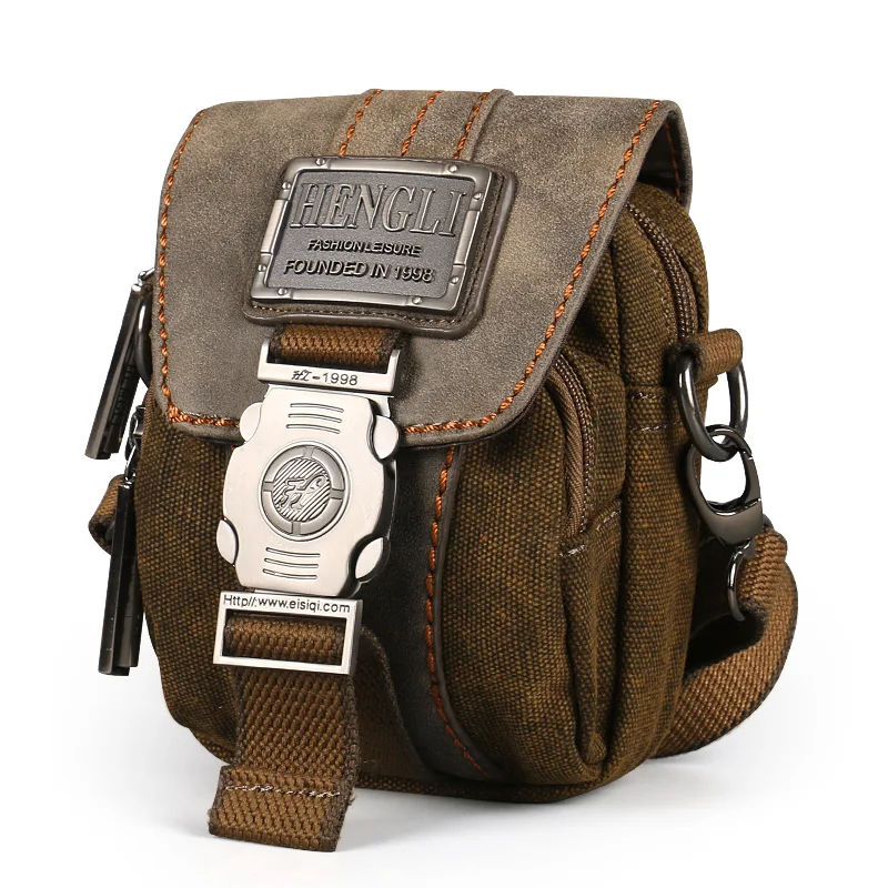 Ruil High-Quality Retro Canvas Small Bag Men Fashion Multi-Functional Pockets Leisure Travel Phone Bags Toolkit Vintage Package