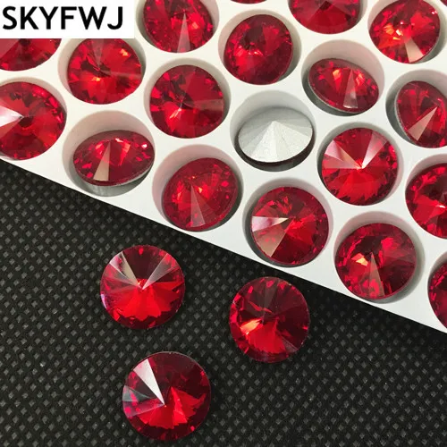 Siam Red  Color 6,8,10,12,14,16,18mm RIVOLI CRYSTAL POINTED BACK Rhinestones Round Glass Stone for Dress Making