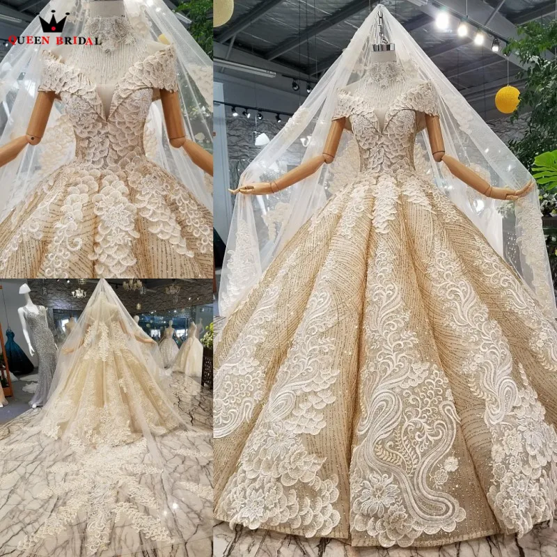 

Hot Sale Ball Gown V Neck Lace Up Sequin Elegant Wedding Dresses vestido de noiva 2021 Real Photo QUEEN BRIDAL Wedding Gown WD22