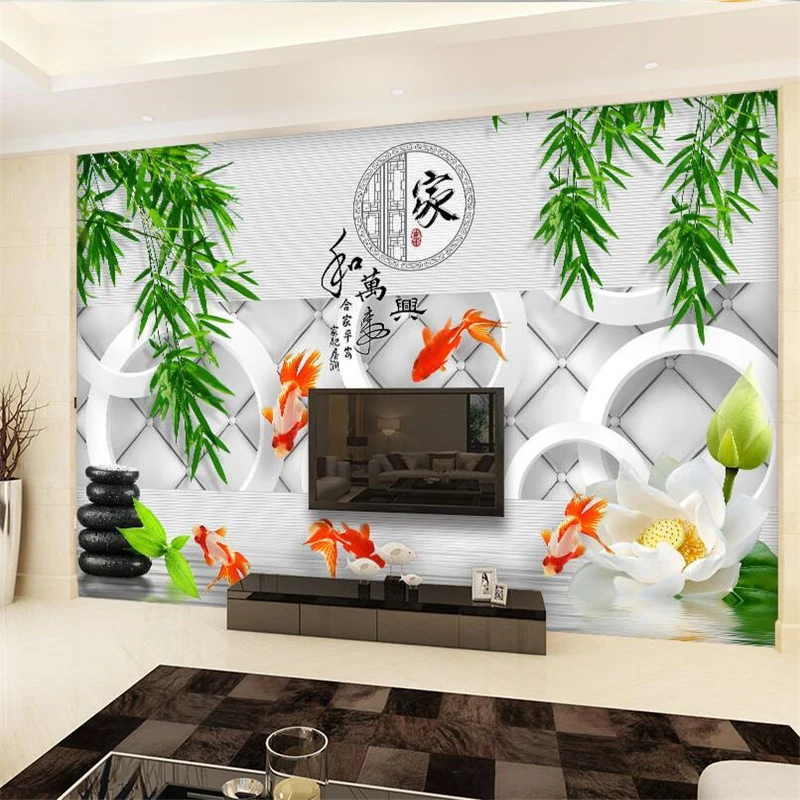 

wellyu papel de parede Custom wallpaper simple and beautiful bamboo leaves lotus TV background wall 3d wall murals behang