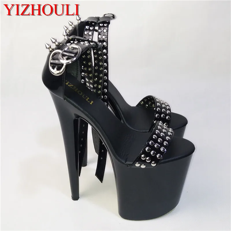 Handsome rivets and sandals, 20 cm ultra high heels fine nightclubs shoes with waterproof Leather Sandals