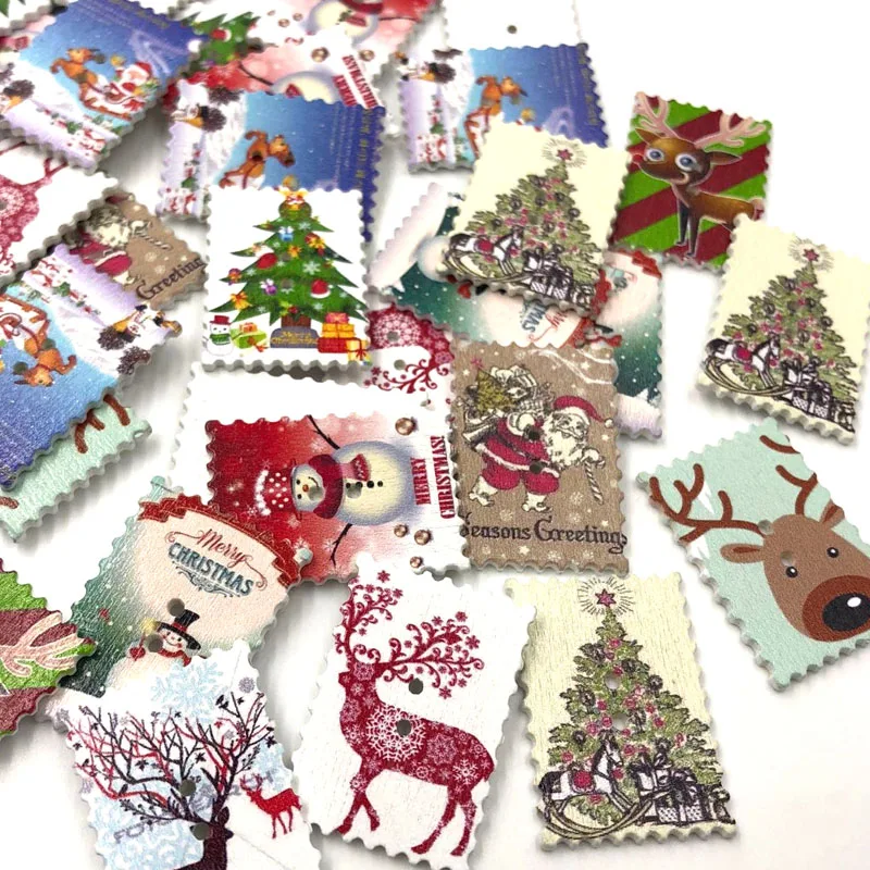 50pcs Rectangle Merry Christmas Wood Scrapbooking Sewing Button WB466