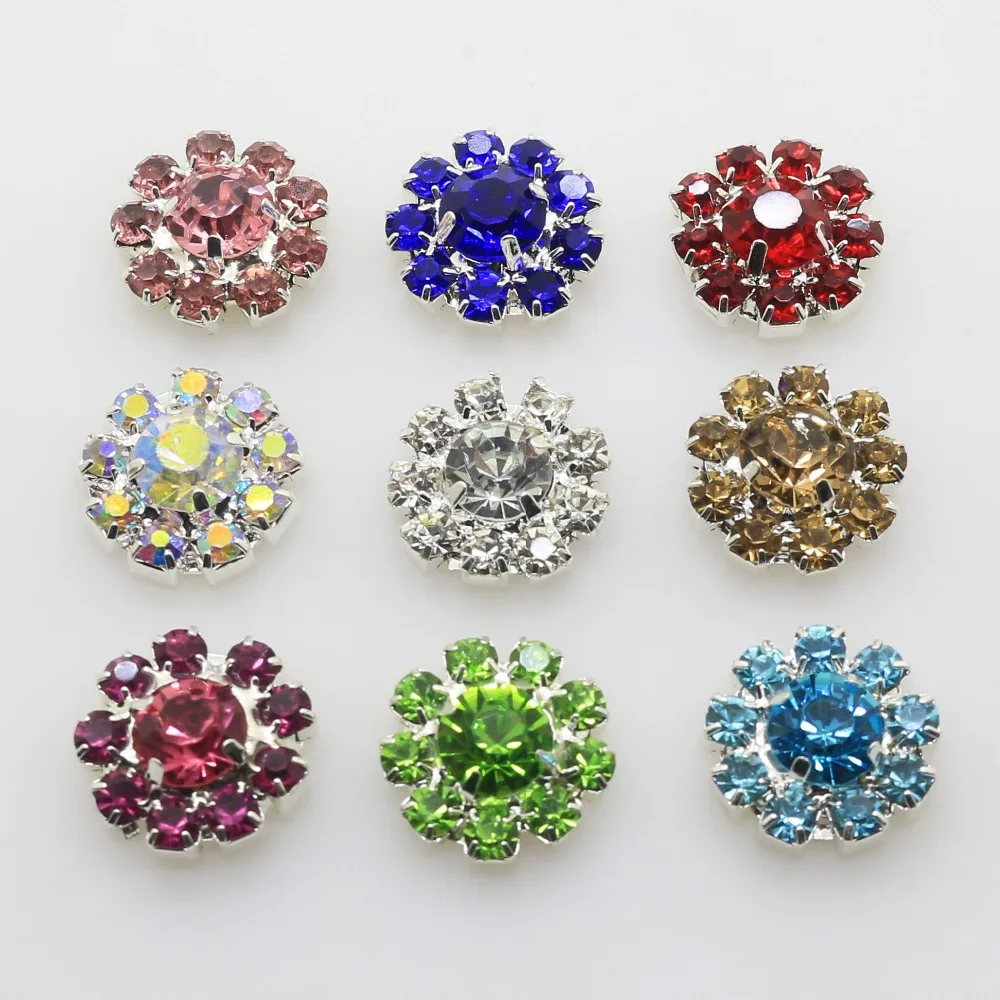 New 10Pcs/lot 16mm Flat back Crystal Rhinestone Button DIY Decoration button for wedding decoration Diy Alloy Bow Accessories