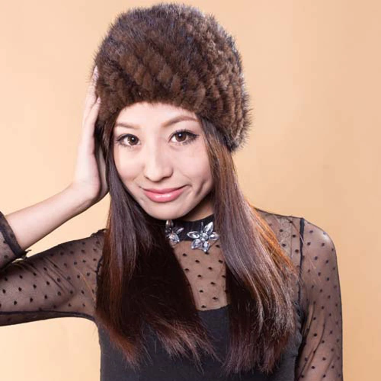 

Real mink fur hat Beanie ski cap head warmer headgear hottest Skull womens' hat winter cap female