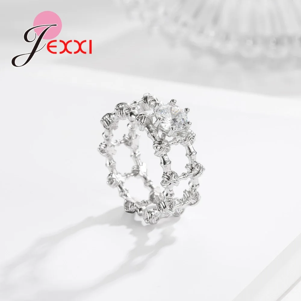 925 Sterling Silver  European  American Fashion Round Double Row Crystal Zircon Ring Jewelry Birthday Gift