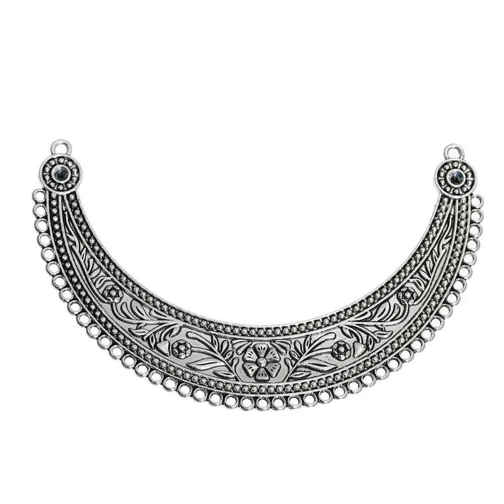 

Металлические коннекторы DoreenBeads, фурнитура в форме полумесяца, серебристого цвета, резные цветы (вмещает Стразы ss16), 11,2x7 см, 2 шт.