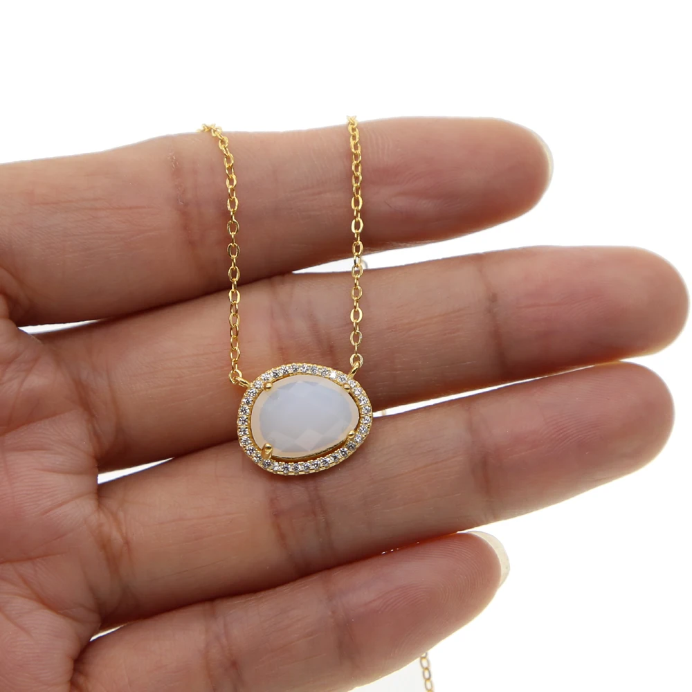 fashion jewelry asymmetry stone moonstones gold color elegance stunning european women hot design delicate chain stone necklace