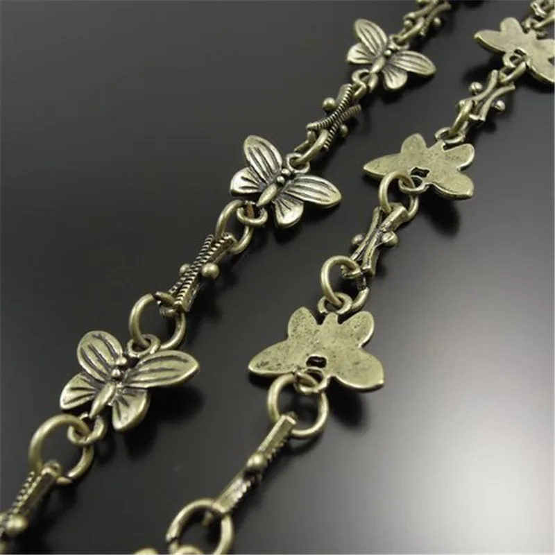 1 metr Alloy Antique Bronze Butterfly łańcuchy Vintage bohema długa łańcuch dla kobiet naszyjnik mężczyzna bransoletka prezent 14*10mm (32082)
