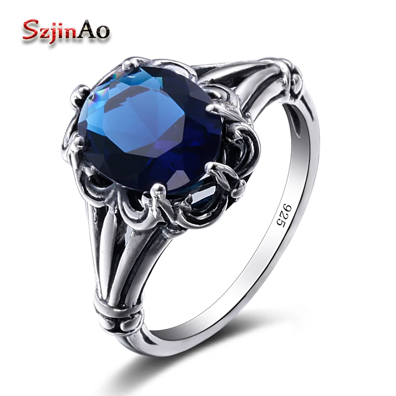 Szjinao Hot Sale Anillos De Plata Charm Ring Skyrim Real Solid 925 Sterling Silver Jewelry Vintage Sapphrie Rings For Women