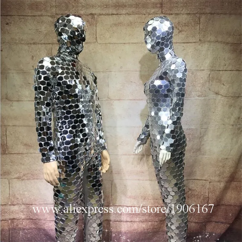 Nightclub Silver Color Coverall Mirror Costume DS DJ Mechanical Dance Suit Christmas Halloween Stage Performance Wear Clothes