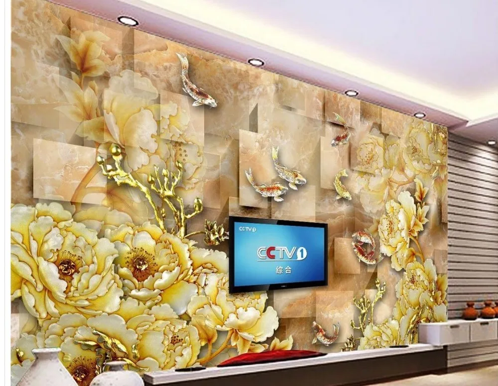 

Custom photo wallpaper Large wall painting background wall paper Peony carving color TV wall mural