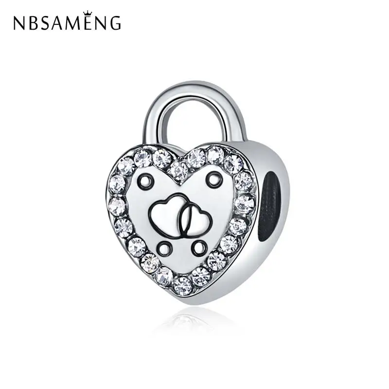 Free Shipping Silver Plated Beads Love Lock Petite Locket Crystal Pendant Charms Fit Original  Bracelet Women Diy Jewelry