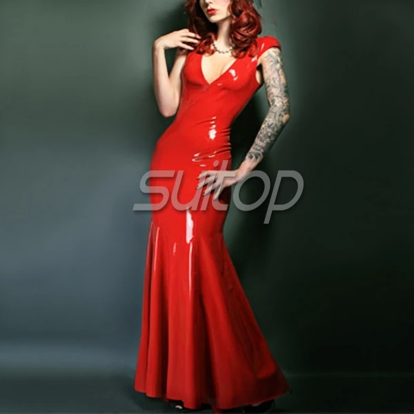 Suitop Red latex rubber party dresses