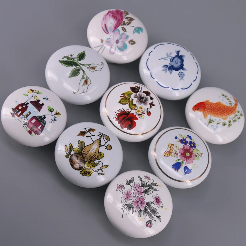 Round Ceramic Kitchen Cabinet Knobs Handles Pastoral Cupboard Drawer Door Knobs Pulls Hardware