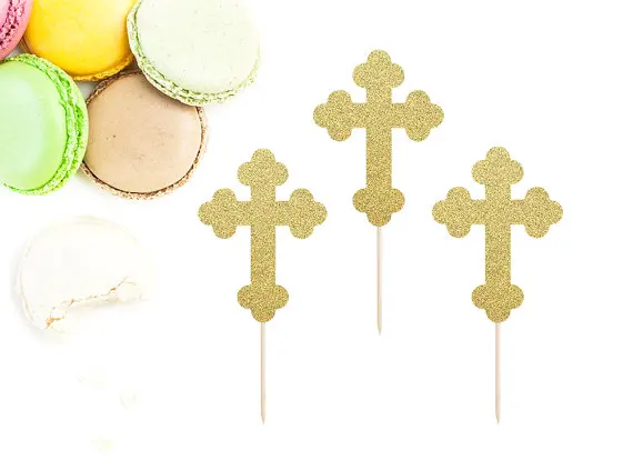 Glitter Cross Cupcake Toppers - Cross Toppers, Baptism Cupcake Toppers, First Communion, Baptism, Confirmation, Christening image 2