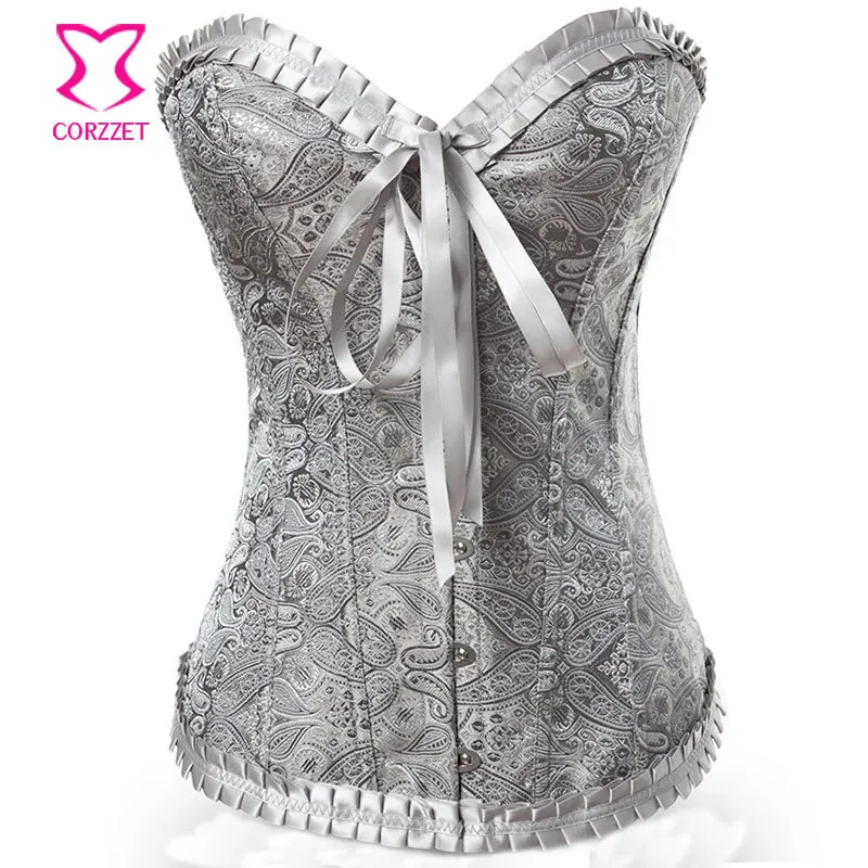 

Victorian Corset Sexy Bustier Top Corselet Overbust Paisley Pattern Brocade Espartilhos E Corpetes Gothic Clothing Korsett Women