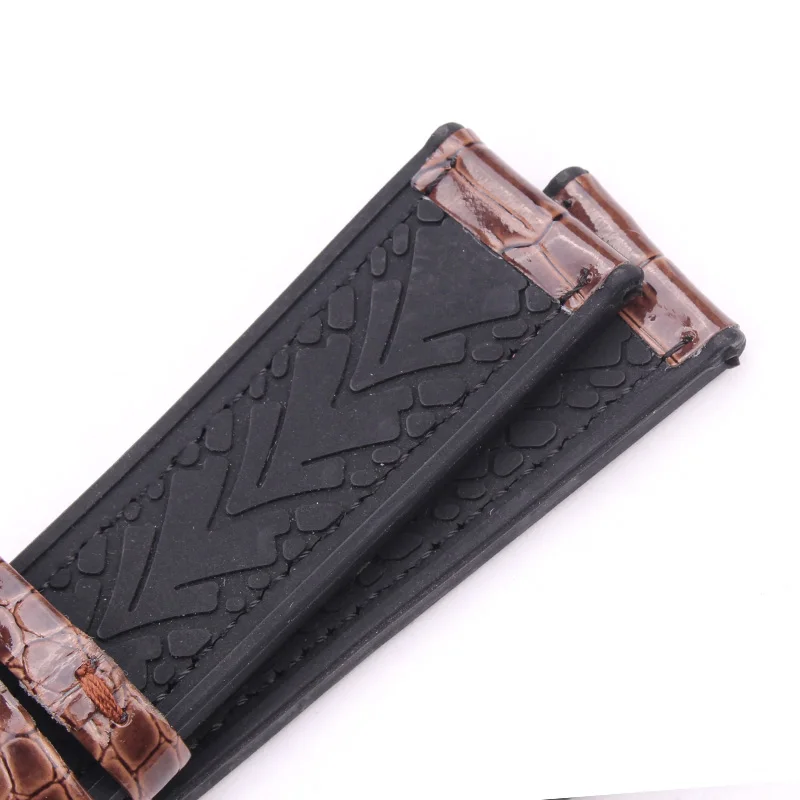 Genuine Leather And Rubber Watchbands Women Men Coffee Gray 20mm 22mm Watch Band Strap Diving Waterproof Bracelet